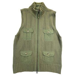 Eddie Bauer Sweater Vest Womens L Green Zip‎ Front Cotton